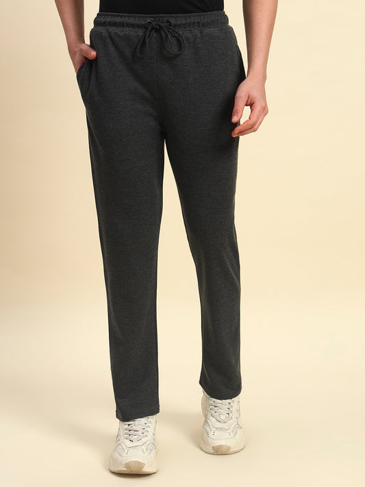 Track Pants for Men | Breathable & Soft with Color Fastness Regular Fit Poly Cotton Fabric Solid Pattern Drawstring Closure