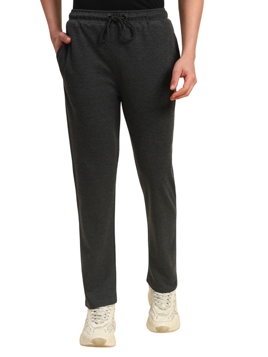 Track Pants for Men | Breathable & Soft with Color Fastness Regular Fit Poly Cotton Fabric Solid Pattern Drawstring Closure