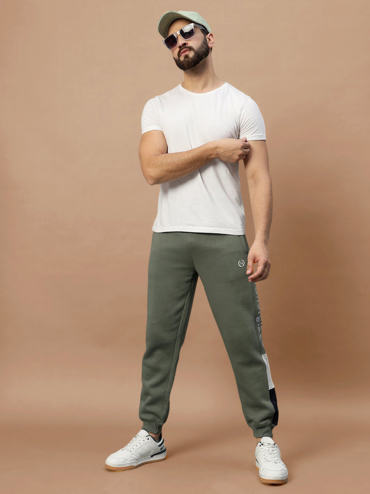 Men's Olive Printed Winter Track Pant