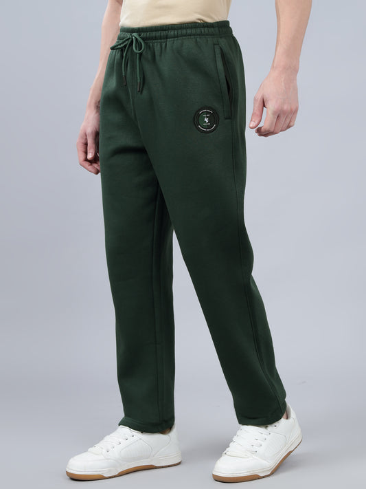 Men's Bottle Green Solid Winter Track Pant