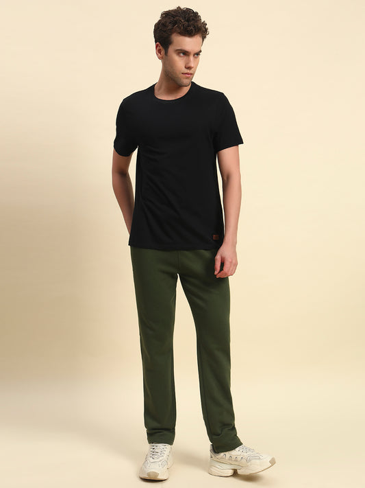 Track Pants for Men | Breathable & Soft with Color Fastness Regular Fit Fleece Fabric Solid Pattern Drawstring Closure