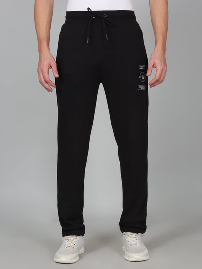 Men's Printed Black Regular Fit Casual Track Pant