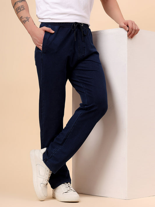 Men's Blue Solid Regular Fit Casual Track Pant