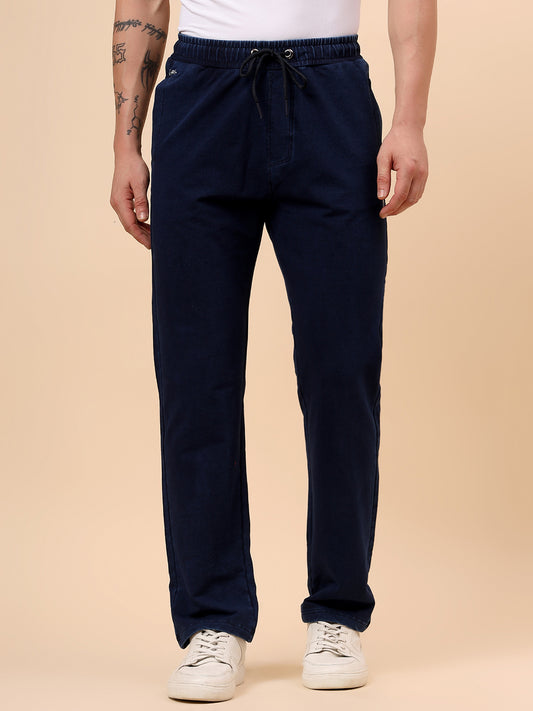 Men's Blue Solid Regular Fit Casual Track Pant