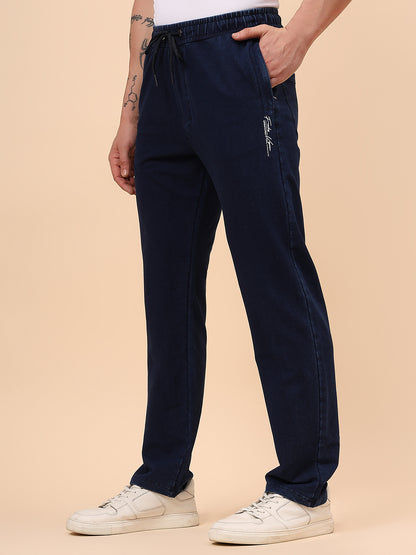 Men's Blue Solid Regular Fit Casual Track Pant