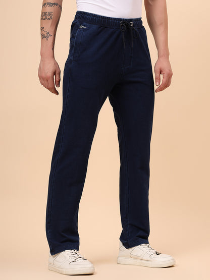 Men's Blue Solid Regular Fit Casual Track Pant