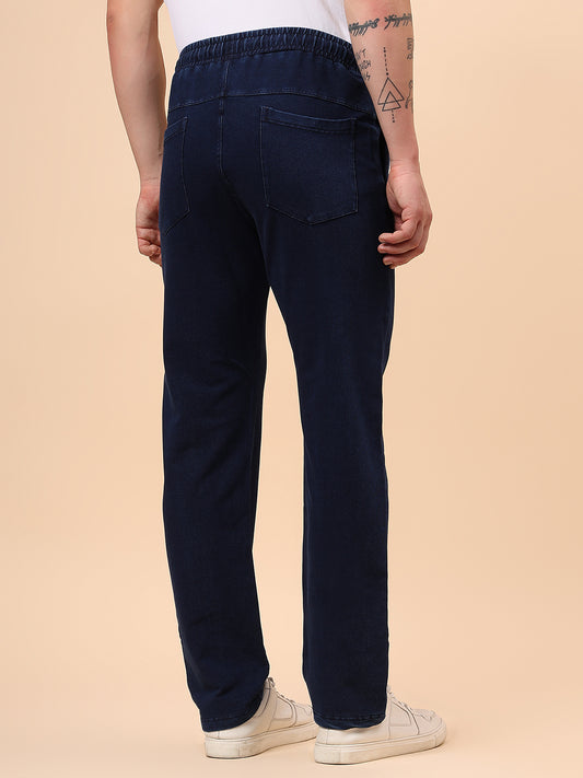 Men's Blue Solid Regular Fit Casual Track Pant