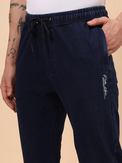 Men's Blue Solid Regular Fit Casual Track Pant
