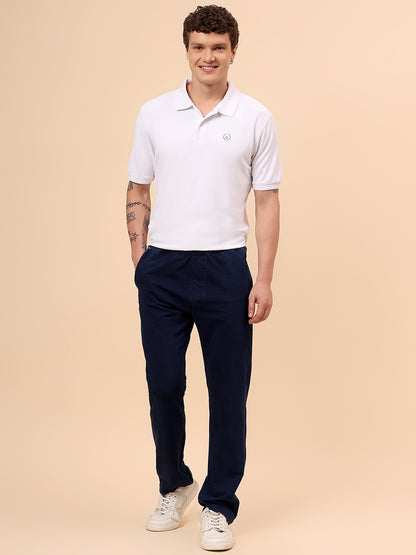Men's Blue Solid Regular Fit Casual Track Pant