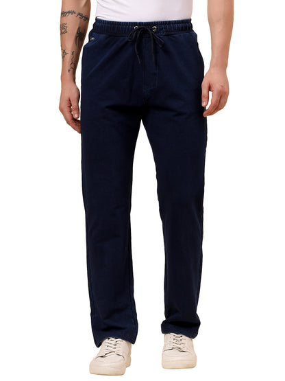 Men's Blue Solid Regular Fit Casual Track Pant