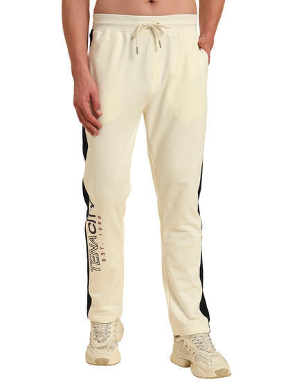 Men's Off White Solid Regular Fit Casual Track Pant