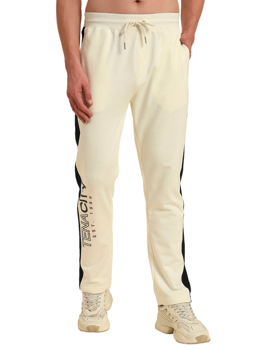 Men's Off White Solid Regular Fit Casual Track Pant