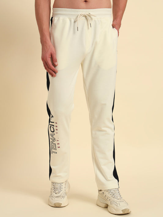 Men's Off White Solid Regular Fit Casual Track Pant