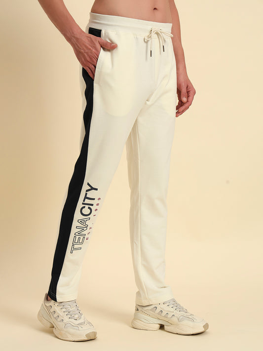Men's Off White Solid Regular Fit Casual Track Pant