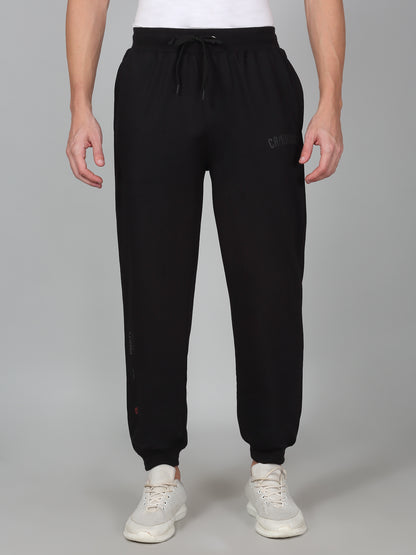 Men's Printed Black Regular Fit Casual Track Pant