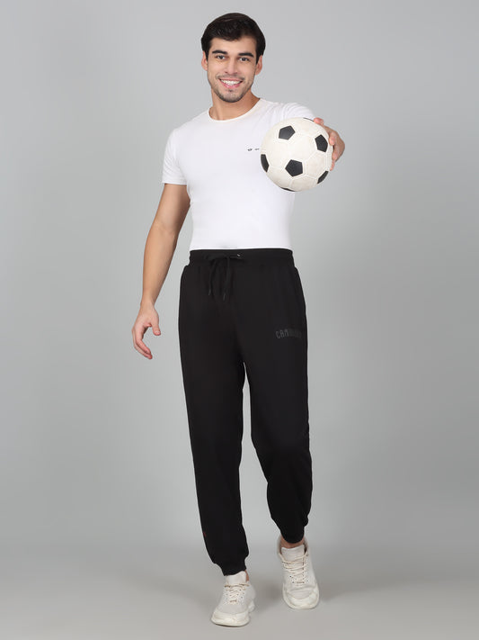 Men's Printed Black Regular Fit Casual Track Pant