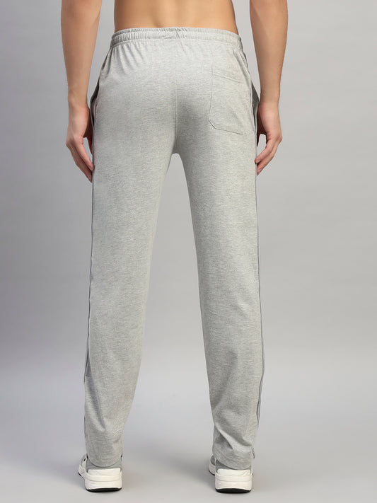 Men's Grey Solid Flat Front Mid Rise Casual Track Pant