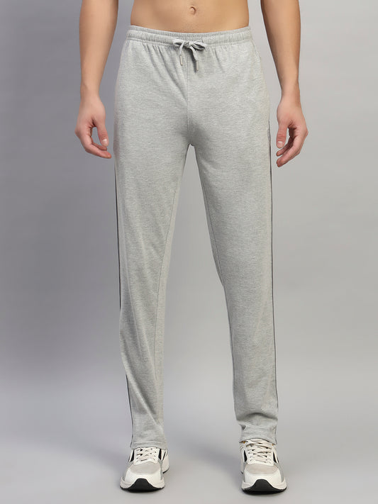 Men's Grey Solid Flat Front Mid Rise Casual Track Pant