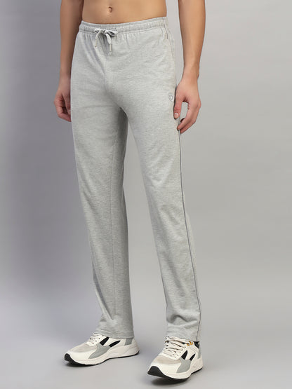 Men's Grey Solid Flat Front Mid Rise Casual Track Pant