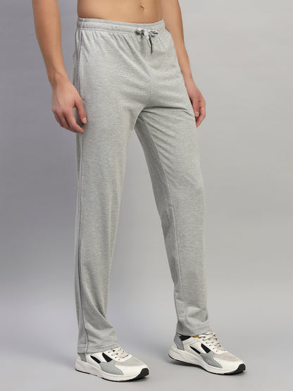 Men's Grey Solid Flat Front Mid Rise Casual Track Pant