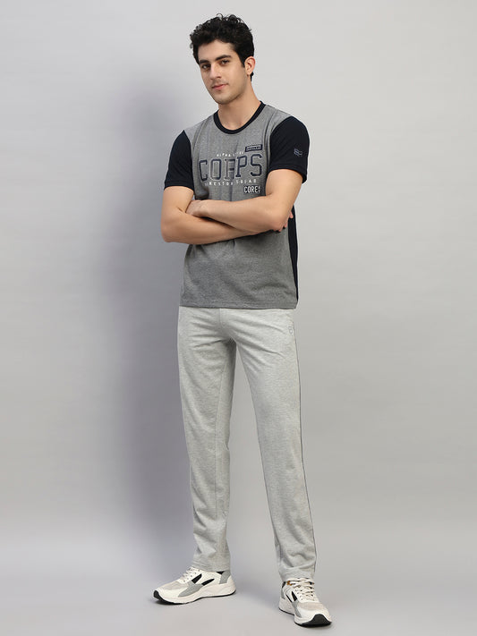 Men's Grey Solid Flat Front Mid Rise Casual Track Pant