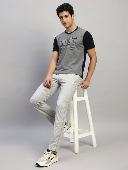 Men's Grey Solid Flat Front Mid Rise Casual Track Pant