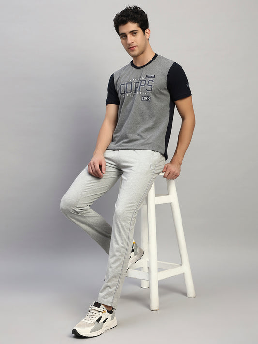 Men's Grey Solid Flat Front Mid Rise Casual Track Pant