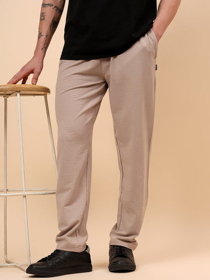 Men's Brown Self Design Regular Fit Casual Track Pant