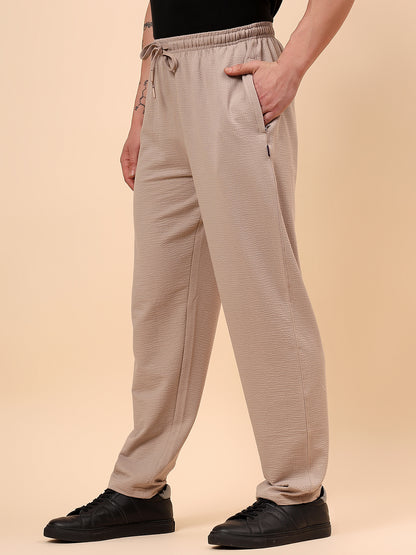 Men's Brown Self Design Regular Fit Casual Track Pant