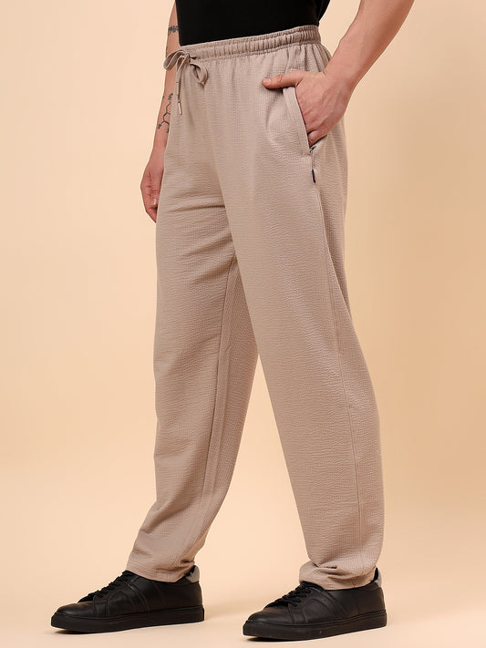 Men's Brown Self Design Regular Fit Casual Track Pant