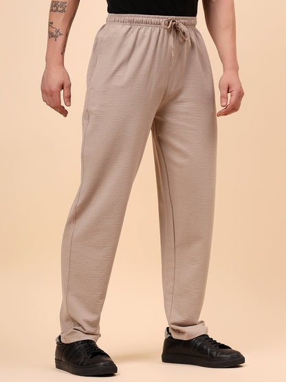 Men's Brown Self Design Regular Fit Casual Track Pant