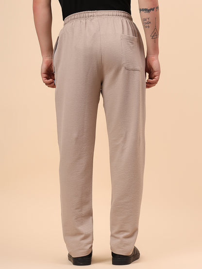 Men's Brown Self Design Regular Fit Casual Track Pant