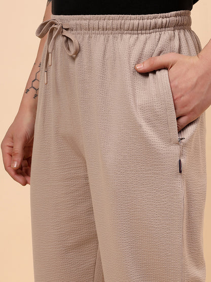 Men's Brown Self Design Regular Fit Casual Track Pant