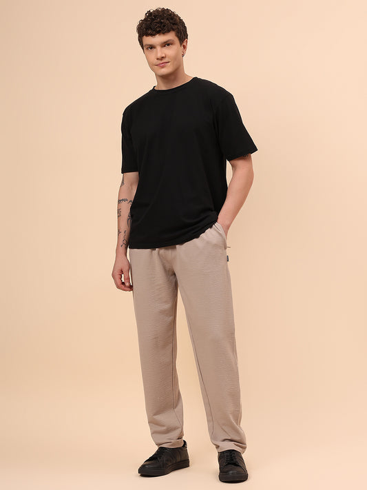 Men's Brown Self Design Regular Fit Casual Track Pant