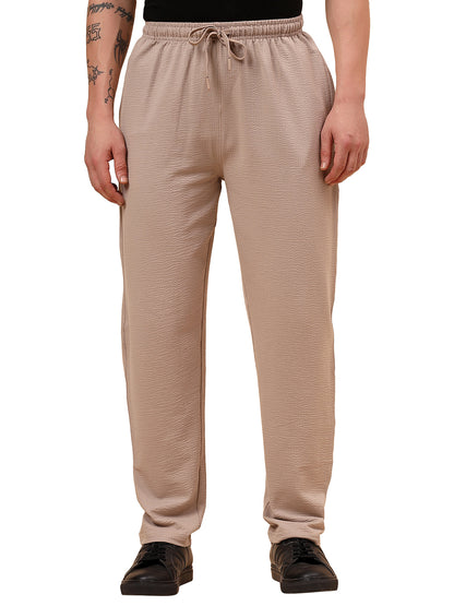 Men's Brown Self Design Regular Fit Casual Track Pant
