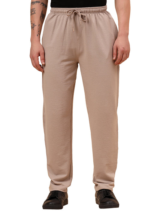 Men's Brown Self Design Regular Fit Casual Track Pant