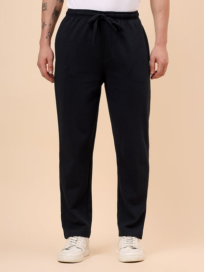 Men's Navy Blue Solid Regular Fit Casual Track Pant