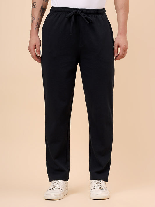 Men's Navy Blue Solid Regular Fit Casual Track Pant