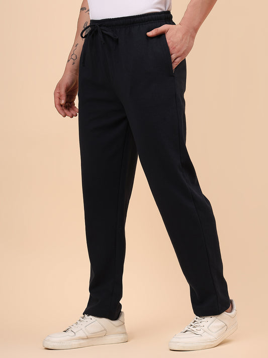 Men's Navy Blue Solid Regular Fit Casual Track Pant