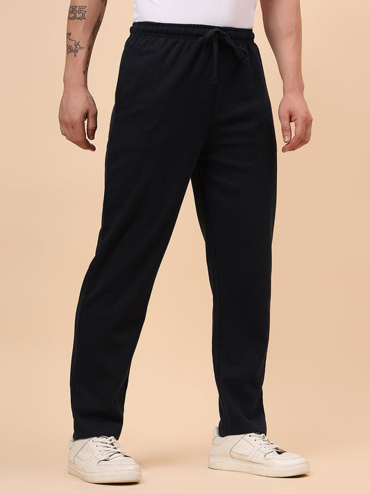 Men's Navy Blue Solid Regular Fit Casual Track Pant