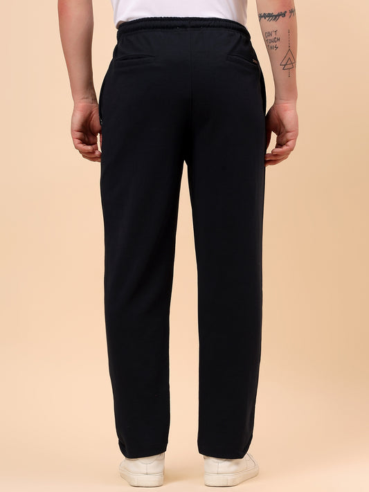 Men's Navy Blue Solid Regular Fit Casual Track Pant