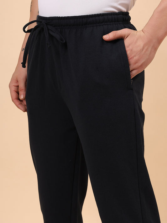 Men's Navy Blue Solid Regular Fit Casual Track Pant