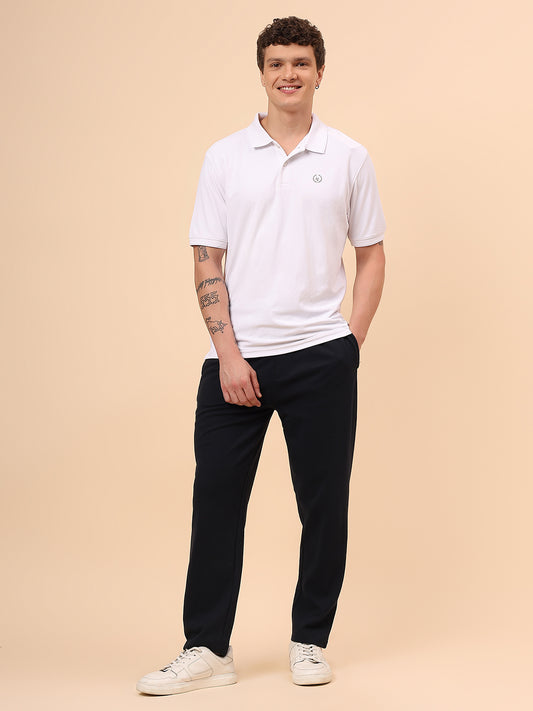Men's Navy Blue Solid Regular Fit Casual Track Pant