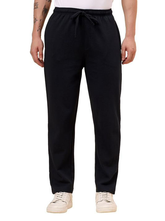Men's Navy Blue Solid Regular Fit Casual Track Pant