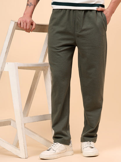 Men's Olive Green Solid Regular Fit Casual Track Pant