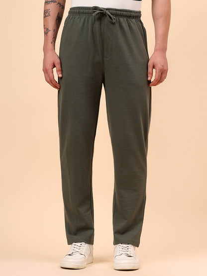 Men's Olive Green Solid Regular Fit Casual Track Pant