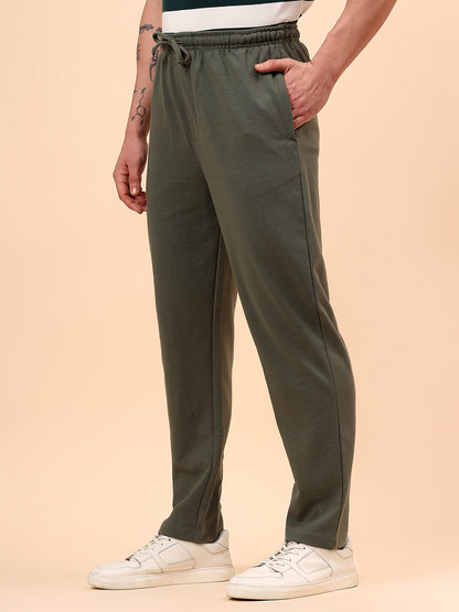 Men's Olive Green Solid Regular Fit Casual Track Pant
