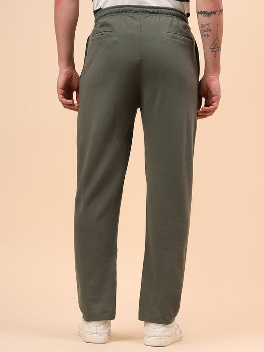 Men's Olive Green Solid Regular Fit Casual Track Pant