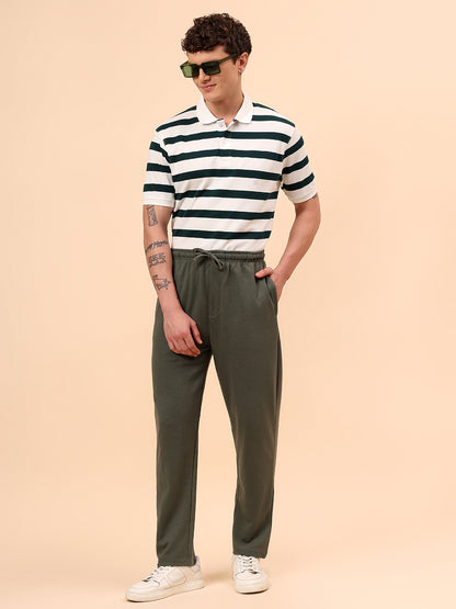 Men's Olive Green Solid Regular Fit Casual Track Pant