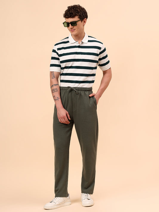 Men's Olive Green Solid Regular Fit Casual Track Pant